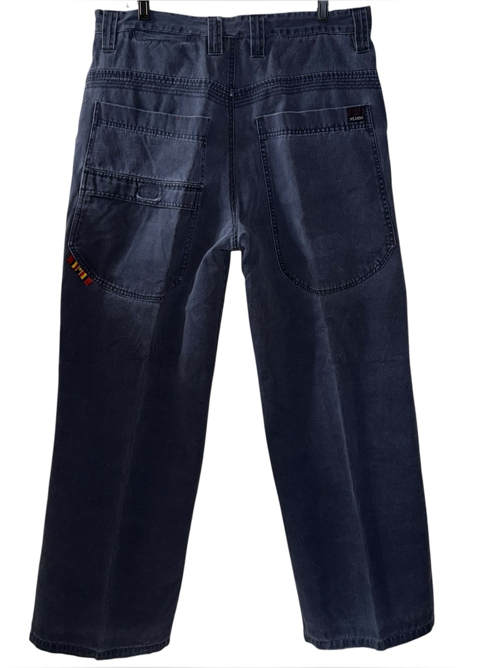 Rare 90s Y2K Plugg jeans pants loose baggy BIG pockets men’s 36 x 34 navy blue